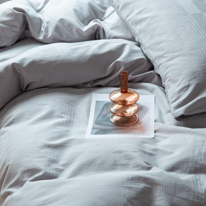 91家纺网 家纺一手货源 找家纺 安莱生活 2022新款染色原棉四件套 穷灰-大方格