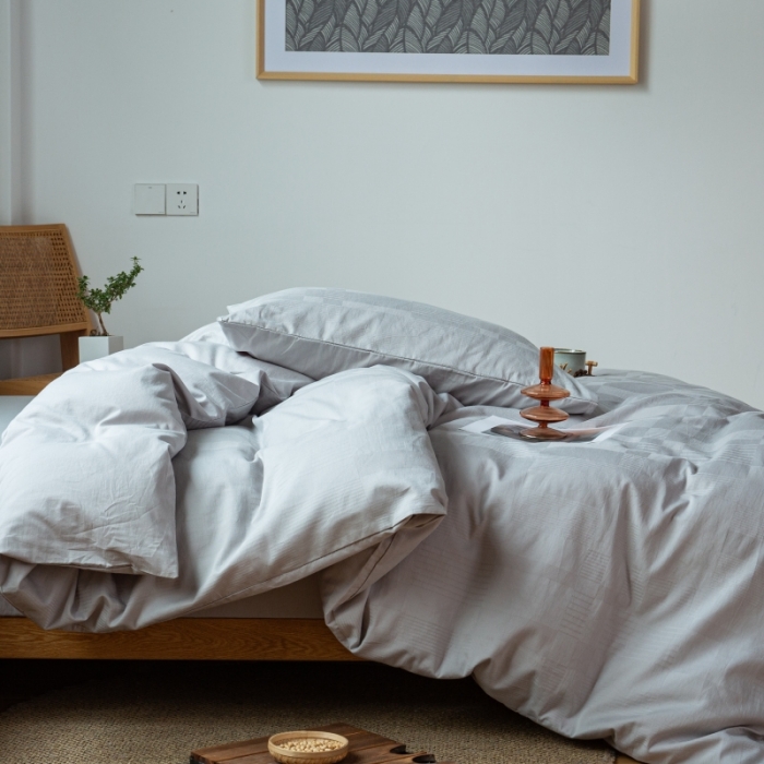 91家纺网 家纺一手货源 找家纺 安莱生活 2022新款染色原棉四件套 穷灰-大方格