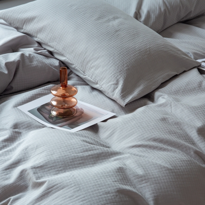 91家纺网 家纺一手货源 找家纺 安莱生活 2022新款染色原棉四件套 穷灰-小方格