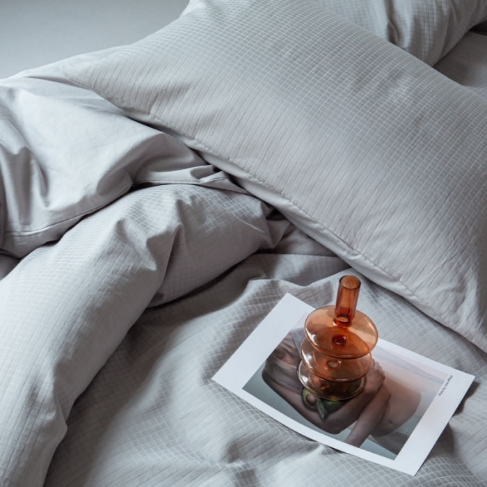 91家纺网 家纺一手货源 找家纺 安莱生活 2022新款染色原棉四件套 穷灰-小方格