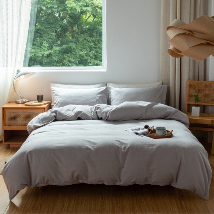 91家纺网 家纺一手货源 找家纺 安莱生活 2022新款染色原棉四件套 穷灰-小雨点