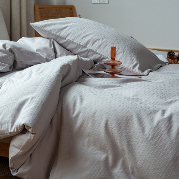 91家纺网 家纺一手货源 找家纺 安莱生活 2022新款染色原棉四件套 穷灰-小雨点