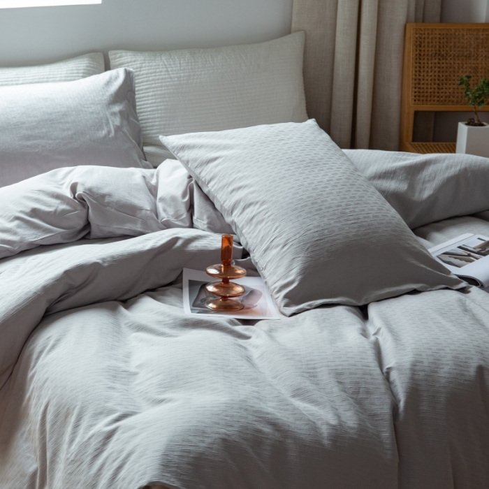 91家纺网 家纺一手货源 找家纺 安莱生活 2022新款染色原棉四件套 穷灰-小雨点