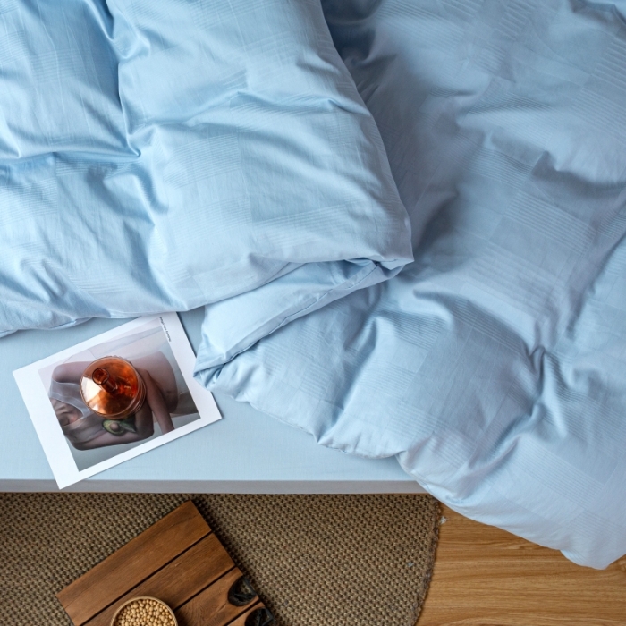 91家纺网 家纺一手货源 找家纺 安莱生活 2022新款染色原棉四件套 雾青-大方格