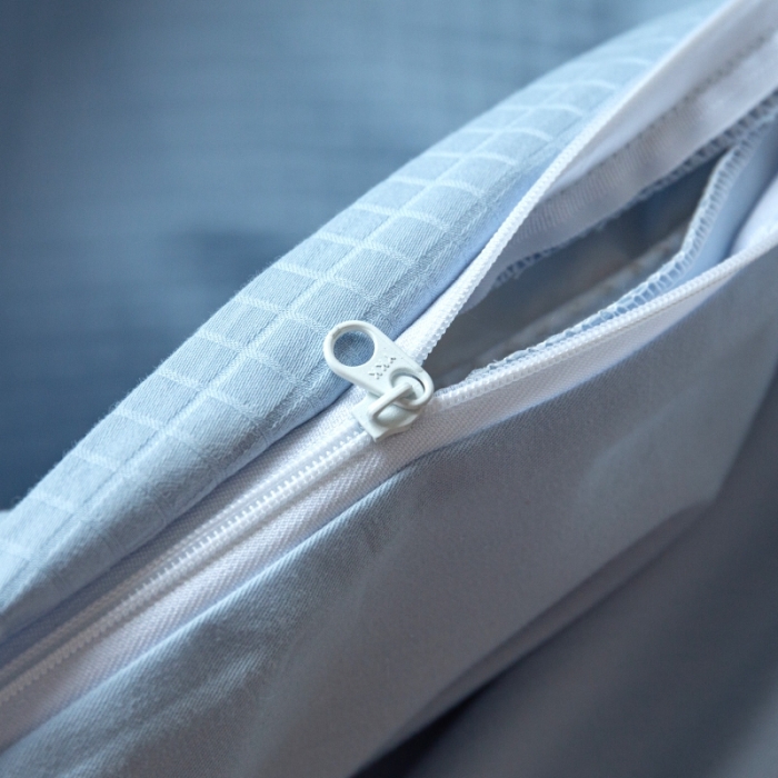 91家纺网 家纺一手货源 找家纺 安莱生活 2022新款染色原棉四件套 雾青-小方格