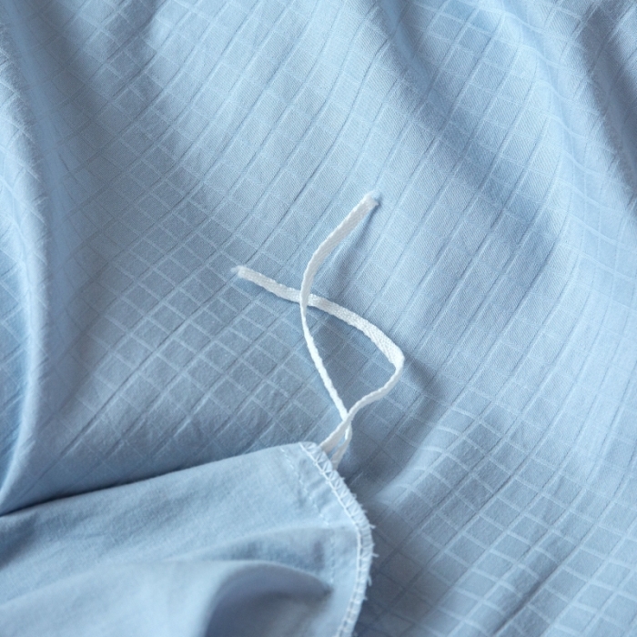 91家纺网 家纺一手货源 找家纺 安莱生活 2022新款染色原棉四件套 雾青-小方格