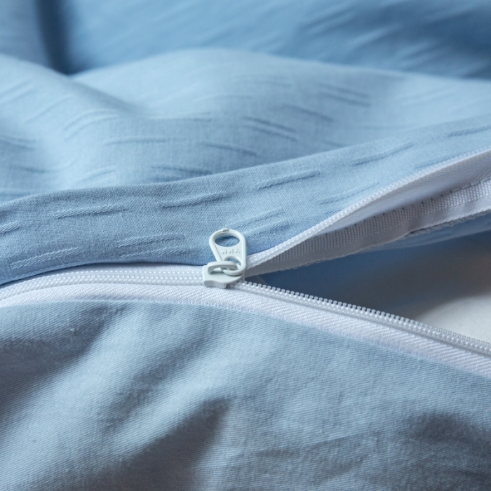 91家纺网 家纺一手货源 找家纺 安莱生活 2022新款染色原棉四件套 雾青-小雨点