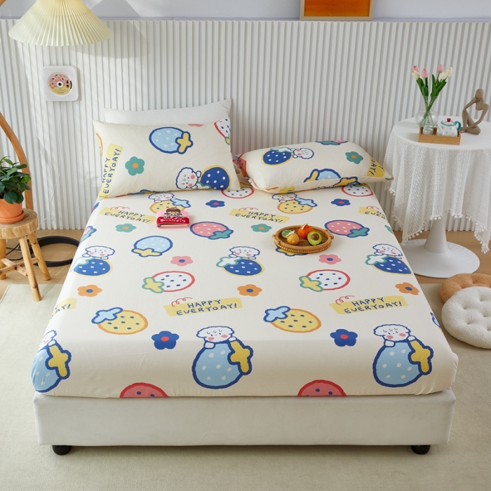 91家纺网 家纺一手货源 找家纺 金丝鸟 2022新款全棉床笠单品 草莓恋宠