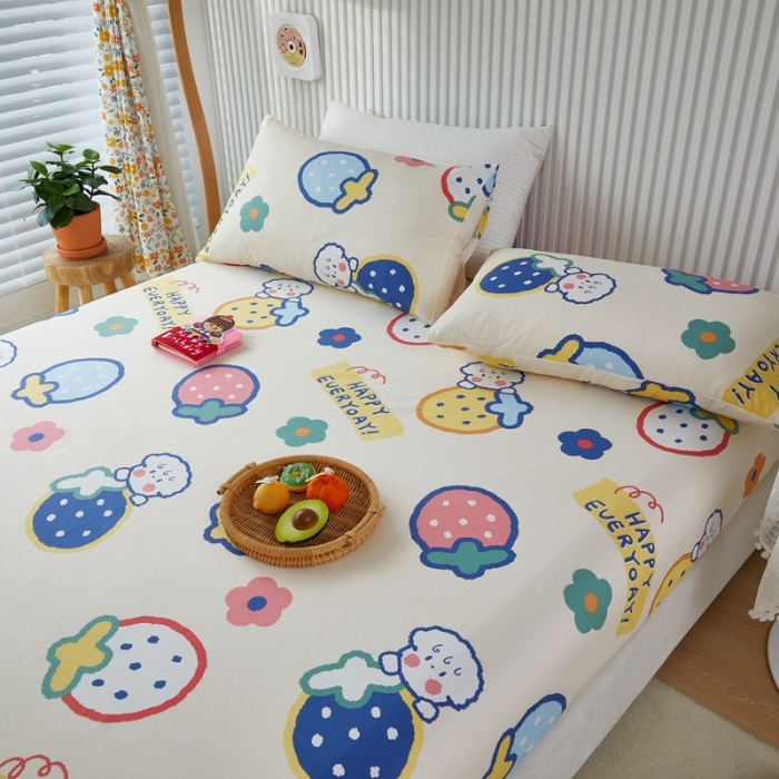 91家纺网 家纺一手货源 找家纺 金丝鸟 2022新款全棉床笠单品 草莓恋宠