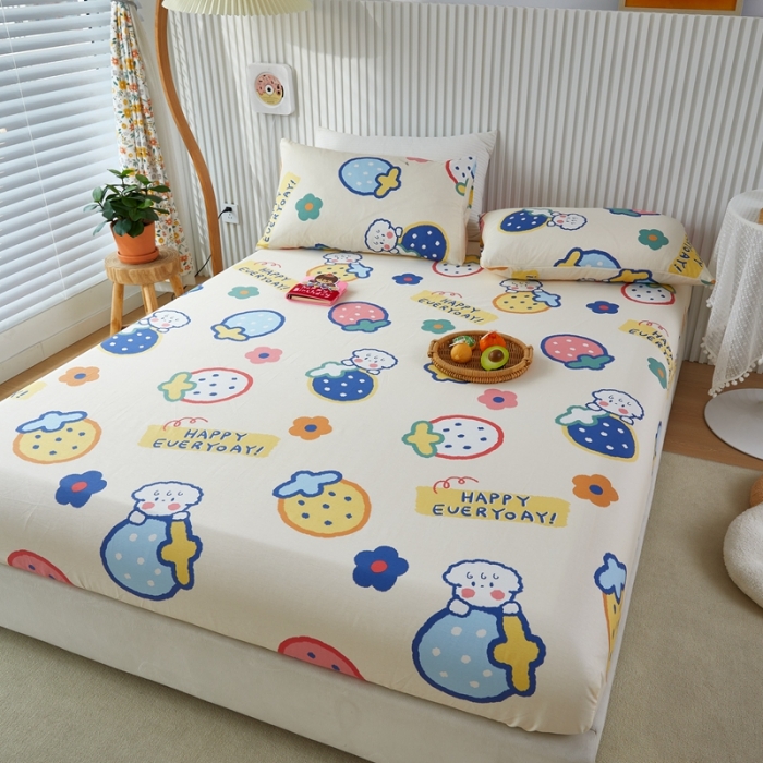 91家纺网 家纺一手货源 找家纺 金丝鸟 2022新款全棉床笠单品 草莓恋宠