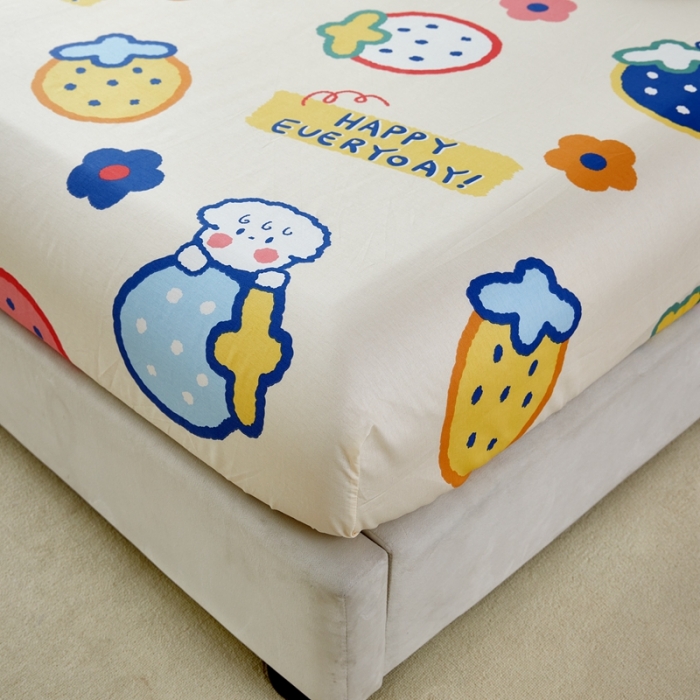 91家纺网 家纺一手货源 找家纺 金丝鸟 2022新款全棉床笠单品 草莓恋宠