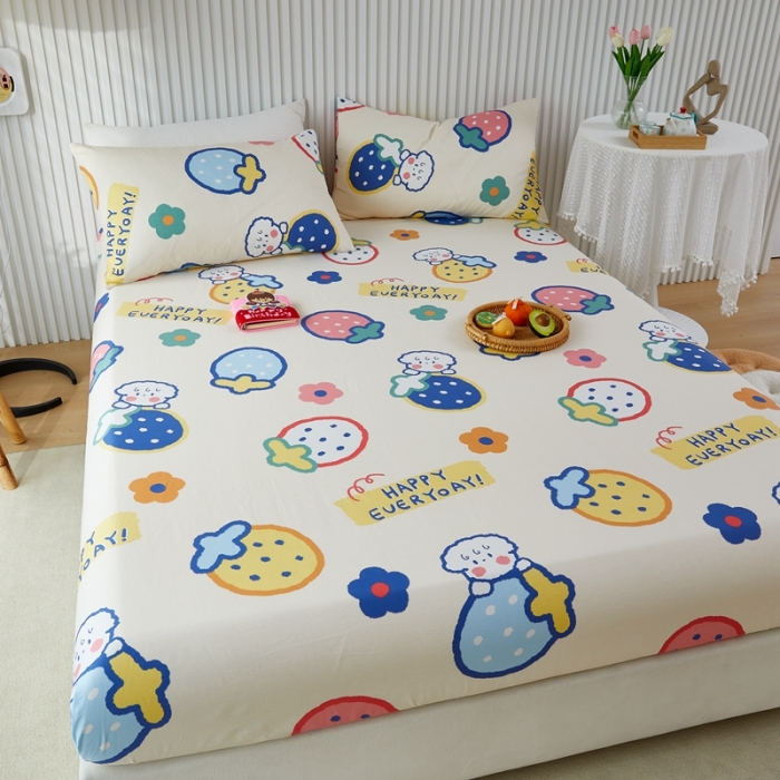 91家纺网 家纺一手货源 找家纺 金丝鸟 2022新款全棉床笠单品 草莓恋宠