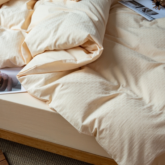 91家纺网 家纺一手货源 找家纺 安莱生活 2022新款染色原棉四件套 杏色-小雨点