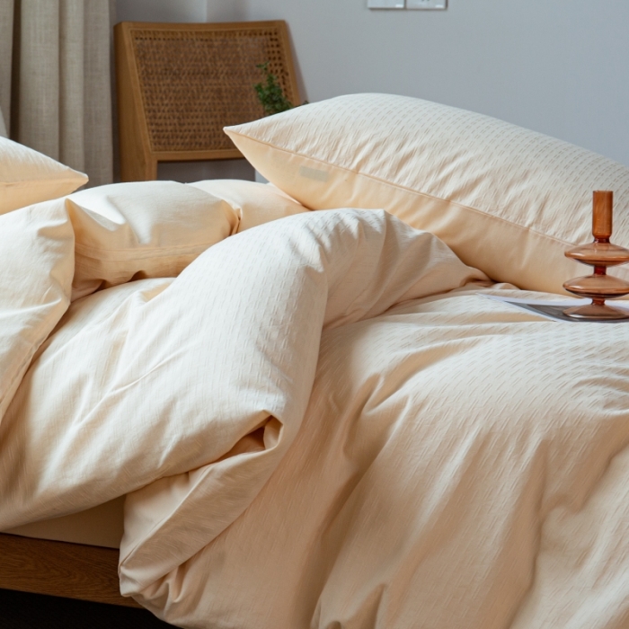 91家纺网 家纺一手货源 找家纺 安莱生活 2022新款染色原棉四件套 杏色-小雨点