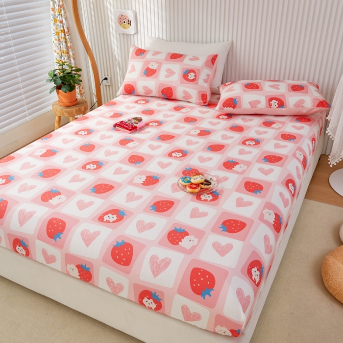 91家纺网 家纺一手货源 找家纺 金丝鸟 2022新款全棉床笠单品 草莓牛奶