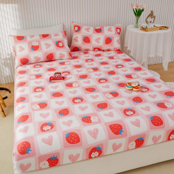 91家纺网 家纺一手货源 找家纺 金丝鸟 2022新款全棉床笠单品 草莓牛奶