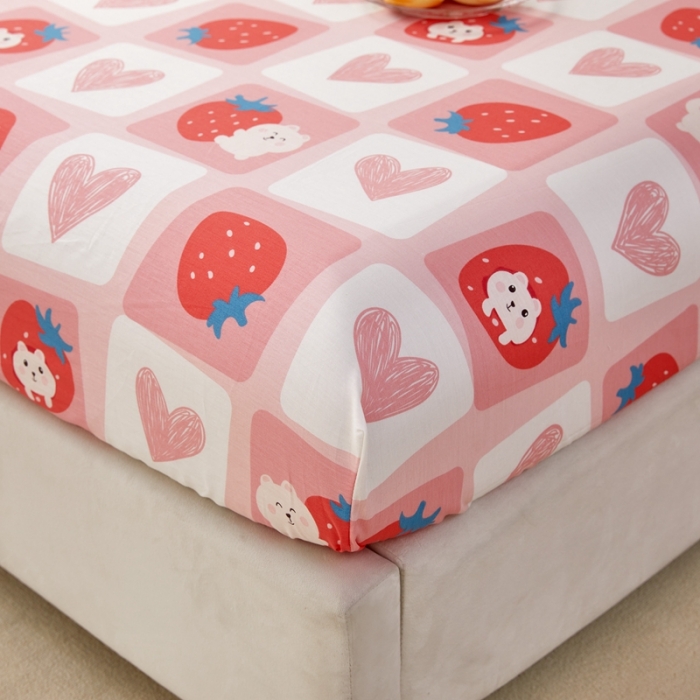 91家纺网 家纺一手货源 找家纺 金丝鸟 2022新款全棉床笠单品 草莓牛奶