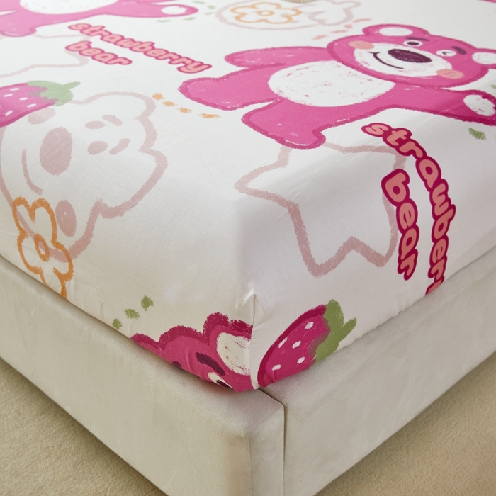 91家纺网 家纺一手货源 找家纺 金丝鸟 2022新款全棉床笠单品 草莓熊