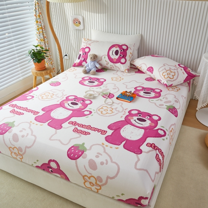 91家纺网 家纺一手货源 找家纺 金丝鸟 2022新款全棉床笠单品 草莓熊