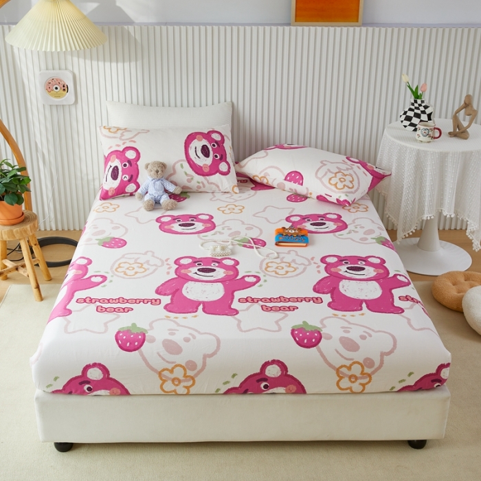 91家纺网 家纺一手货源 找家纺 金丝鸟 2022新款全棉床笠单品 草莓熊