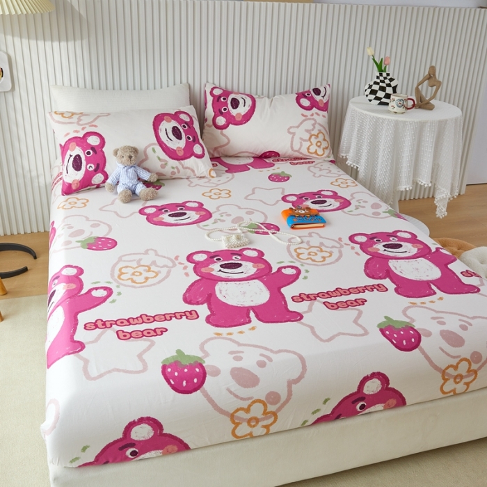 91家纺网 家纺一手货源 找家纺 金丝鸟 2022新款全棉床笠单品 草莓熊