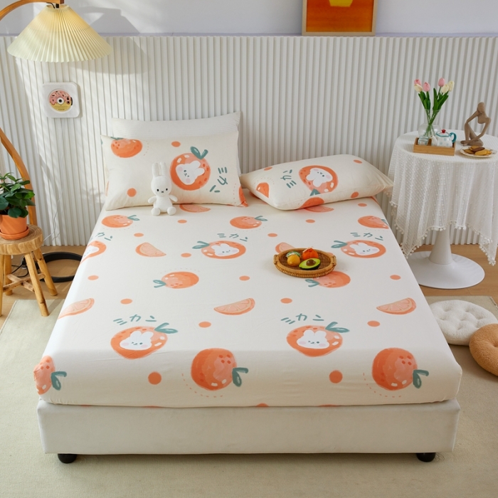 91家纺网 家纺一手货源 找家纺 金丝鸟 2022新款全棉床笠单品 桔子兔