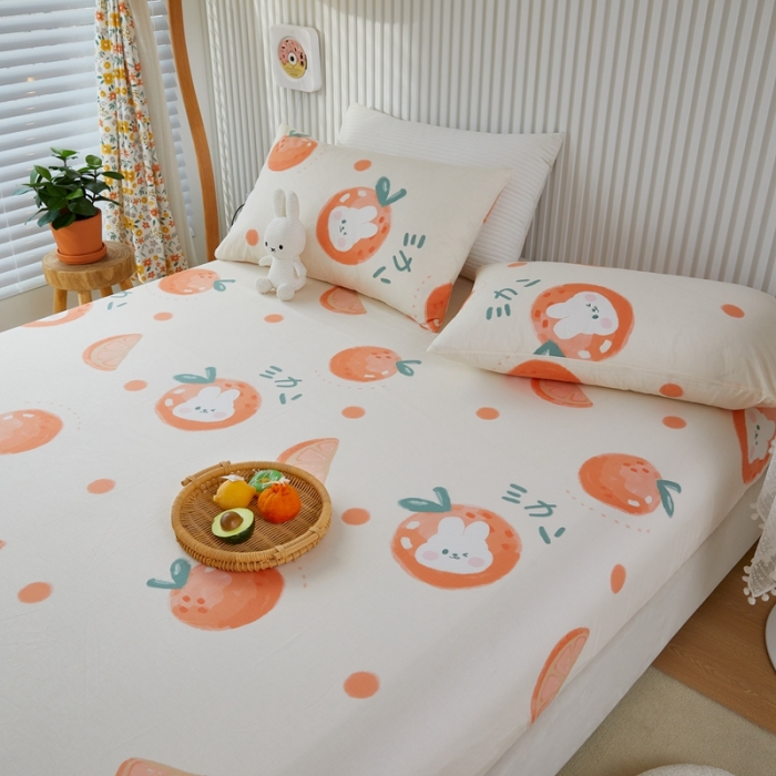 91家纺网 家纺一手货源 找家纺 金丝鸟 2022新款全棉床笠单品 桔子兔