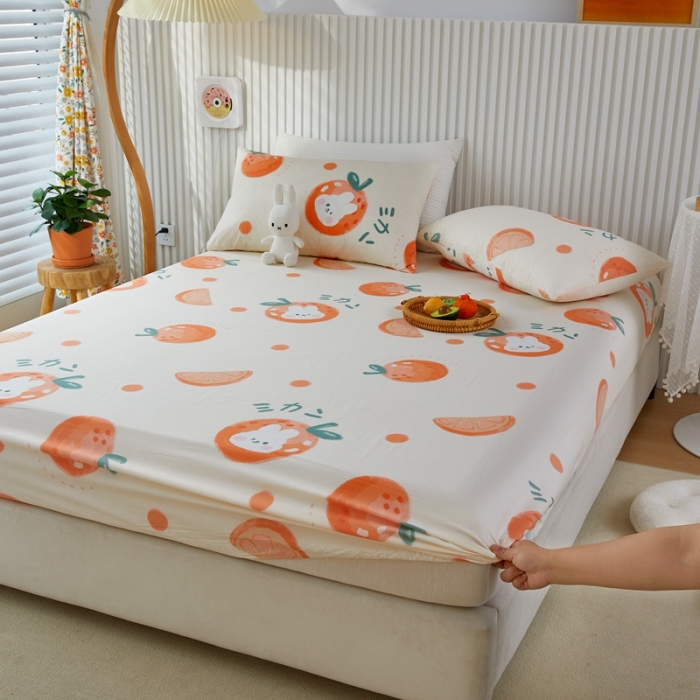 91家纺网 家纺一手货源 找家纺 金丝鸟 2022新款全棉床笠单品 桔子兔