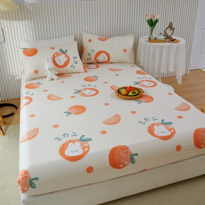 91家纺网 家纺一手货源 找家纺 金丝鸟 2022新款全棉床笠单品 桔子兔