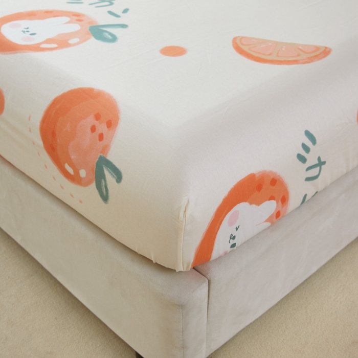 91家纺网 家纺一手货源 找家纺 金丝鸟 2022新款全棉床笠单品 桔子兔