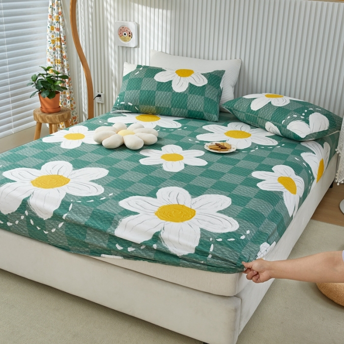 91家纺网 家纺一手货源 找家纺 金丝鸟 2022新款全棉床笠单品 绿茵