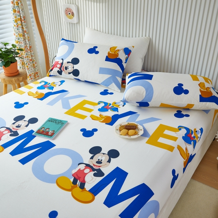 91家纺网 家纺一手货源 找家纺 金丝鸟 2022新款全棉床笠单品 米奇字母