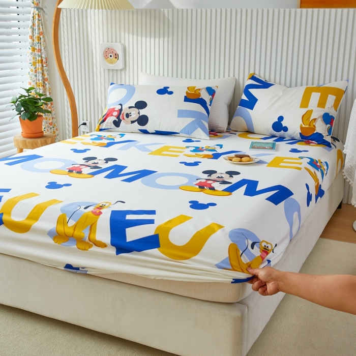 91家纺网 家纺一手货源 找家纺 金丝鸟 2022新款全棉床笠单品 米奇字母