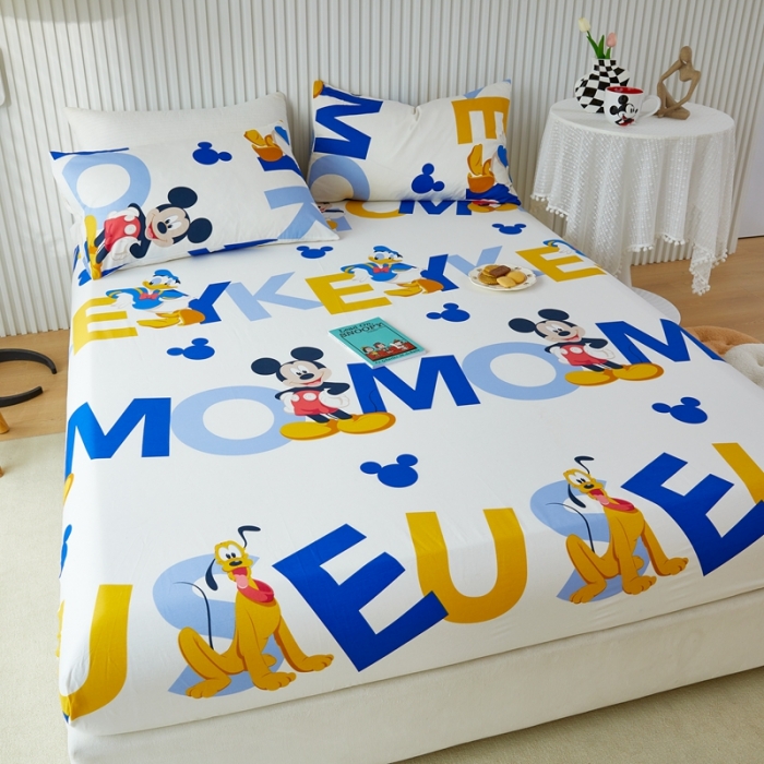 91家纺网 家纺一手货源 找家纺 金丝鸟 2022新款全棉床笠单品 米奇字母