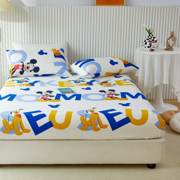 91家纺网 家纺一手货源 找家纺 金丝鸟 2022新款全棉床笠单品 米奇字母