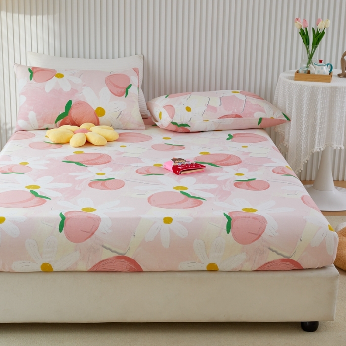 91家纺网 家纺一手货源 找家纺 金丝鸟 2022新款全棉床笠单品 桃气园