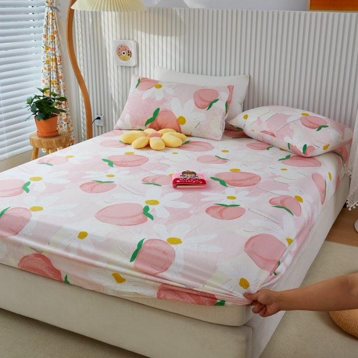 91家纺网 家纺一手货源 找家纺 金丝鸟 2022新款全棉床笠单品 桃气园