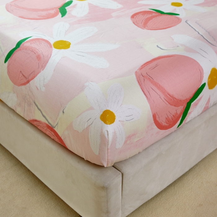 91家纺网 家纺一手货源 找家纺 金丝鸟 2022新款全棉床笠单品 桃气园