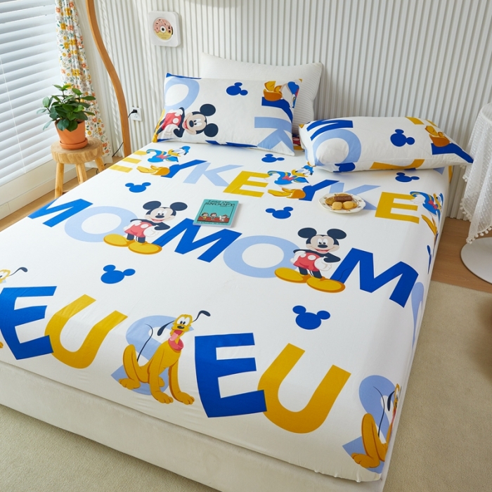 91家纺网 家纺一手货源 找家纺 金丝鸟 2022新款全棉床笠单品 米奇字母