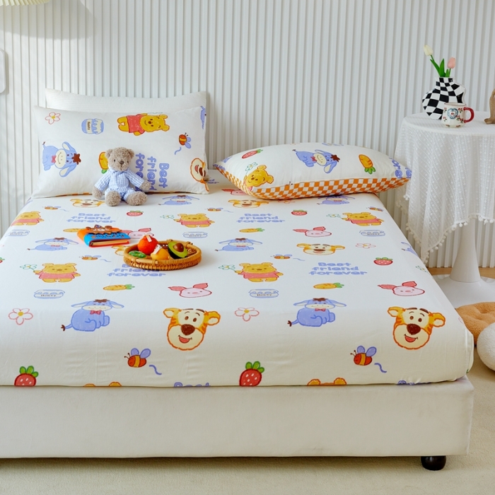 91家纺网 家纺一手货源 找家纺 金丝鸟 2022新款全棉床笠单品 维尼伙伴