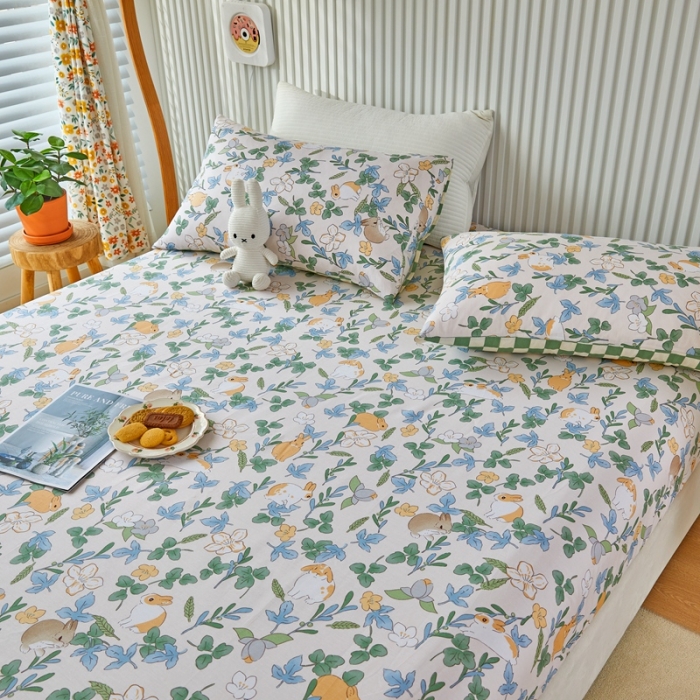 91家纺网 家纺一手货源 找家纺 金丝鸟 2022新款全棉床笠单品 早安兔兔