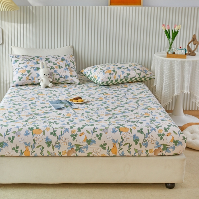 91家纺网 家纺一手货源 找家纺 金丝鸟 2022新款全棉床笠单品 早安兔兔