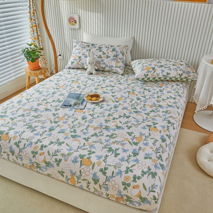 91家纺网 家纺一手货源 找家纺 金丝鸟 2022新款全棉床笠单品 早安兔兔