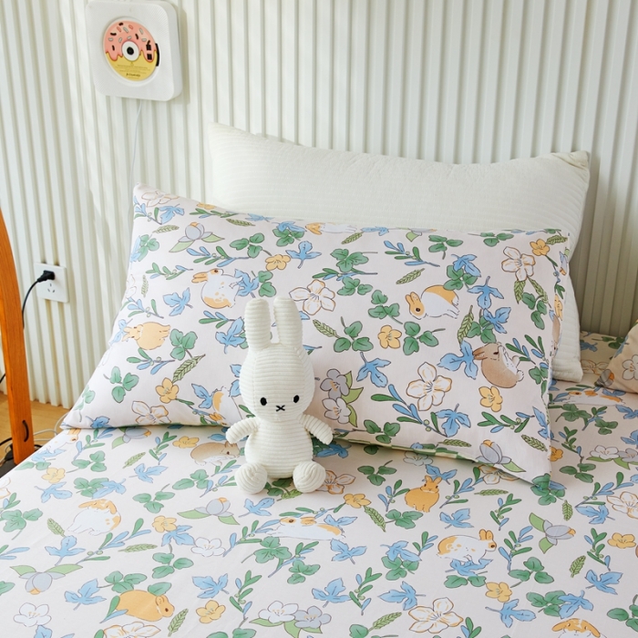 91家纺网 家纺一手货源 找家纺 金丝鸟 2022新款全棉床笠单品 早安兔兔