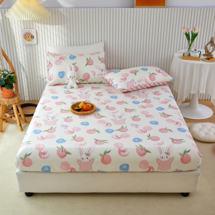 91家纺网 家纺一手货源 找家纺 金丝鸟 2022新款全棉床笠单品 长耳蜜桃兔