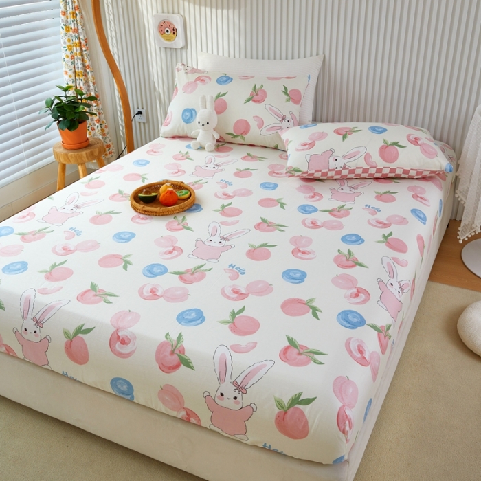 91家纺网 家纺一手货源 找家纺 金丝鸟 2022新款全棉床笠单品 长耳蜜桃兔