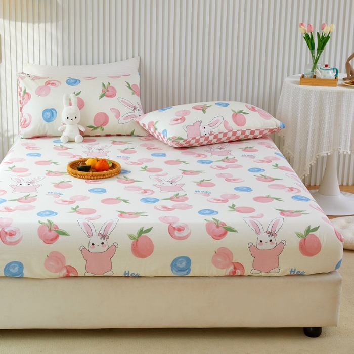 91家纺网 家纺一手货源 找家纺 金丝鸟 2022新款全棉床笠单品 长耳蜜桃兔