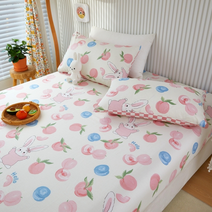 91家纺网 家纺一手货源 找家纺 金丝鸟 2022新款全棉床笠单品 长耳蜜桃兔