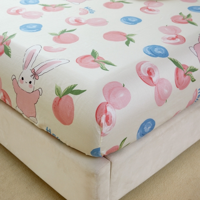 91家纺网 家纺一手货源 找家纺 金丝鸟 2022新款全棉床笠单品 长耳蜜桃兔