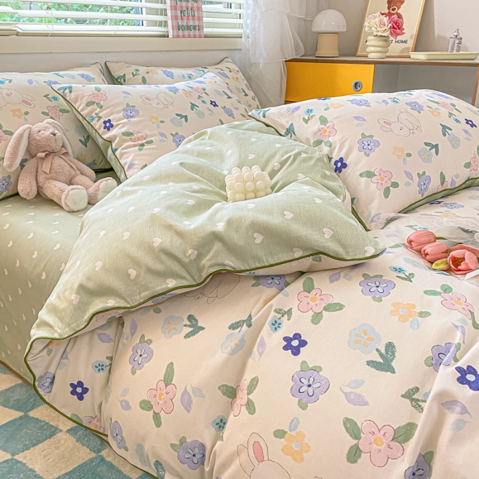 91家纺网 家纺一手货源 找家纺 金丝鸟 2022新款全棉麻绳款四件套 花丛乐宠